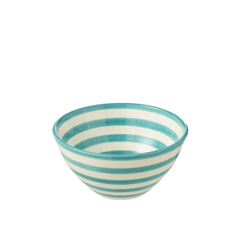 Schüssel Granada Stripes High, Keramik Weiß/Aqua, Medium