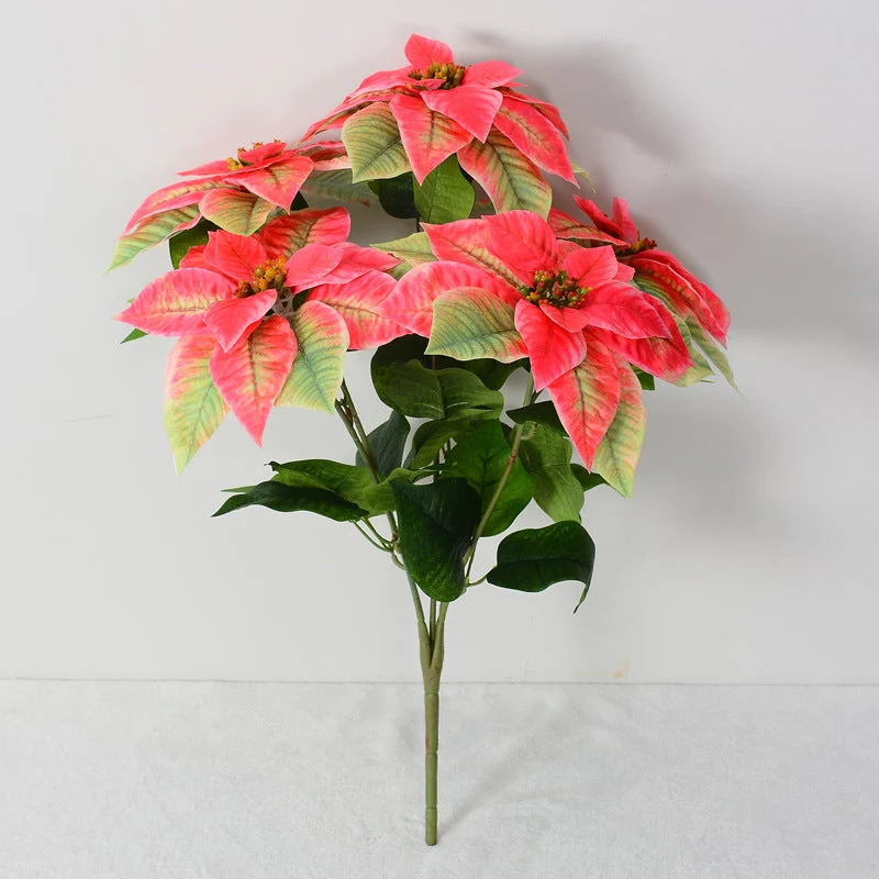 Weihnachtsstern künstlich groß – 5 Stiele Samt-Poinsettie mit Real-Touch, 51 cm für festliche Vase, Gesteck & Weihnachtsdeko (Vase nicht enthalten)
