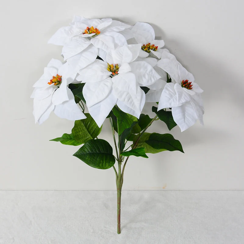 Weihnachtsstern künstlich groß – 5 Stiele Samt-Poinsettie mit Real-Touch, 51 cm für festliche Vase, Gesteck & Weihnachtsdeko (Vase nicht enthalten)