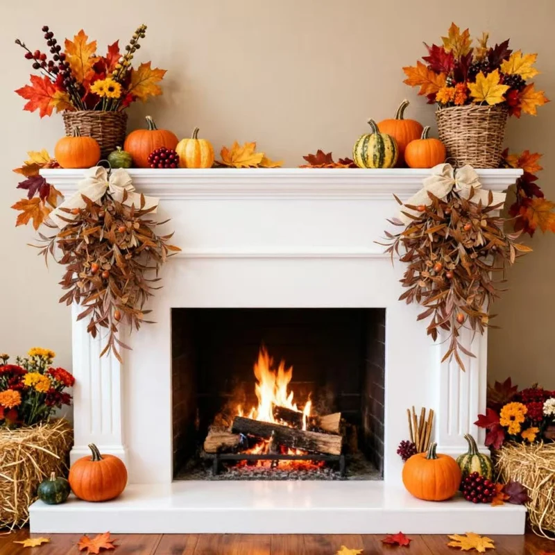 Olivenkranz Herbst 60cm, künstlicher Türkranz in Herbstfarben, lebensechte Deko für Haustür, Wand & Hochzeit, wetterbeständig