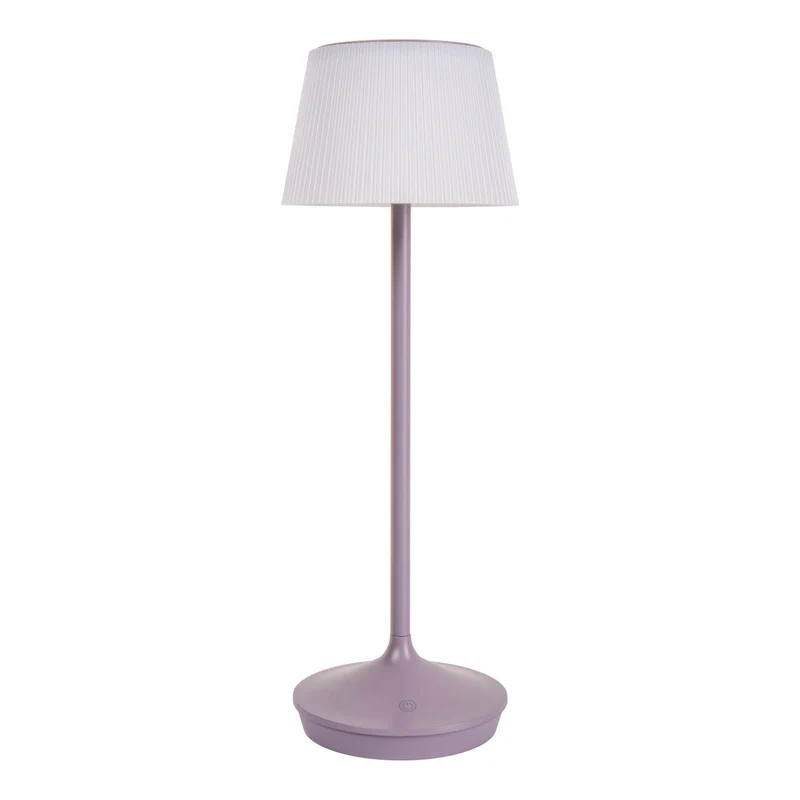 Solar-Akkutischleuchte "EMMI" 38 cm hoch, Schirm Ø 13 cm, Metall in Brombeer und weißer Kunststoff, für den Außenbereich, dimmbar CCT.