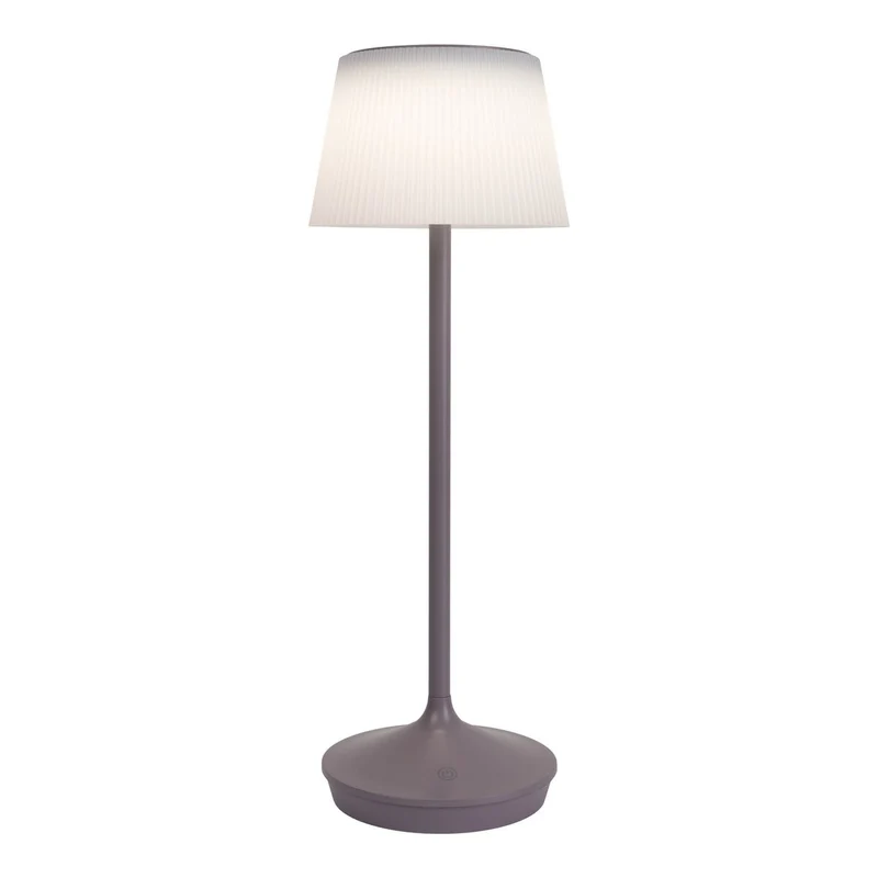 Solar-Akkutischleuchte "EMMI" 38 cm hoch, Schirm Ø 13 cm, Metall in Brombeer und weißer Kunststoff, für den Außenbereich, dimmbar CCT.