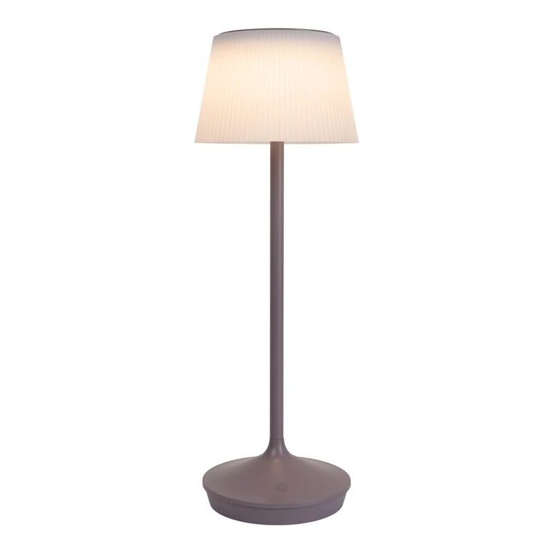 Solar-Akkutischleuchte "EMMI" 38 cm hoch, Schirm Ø 13 cm, Metall in Brombeer und weißer Kunststoff, für den Außenbereich, dimmbar CCT.