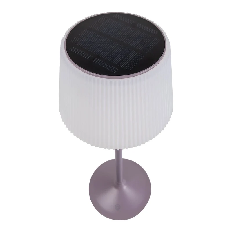 Solar-Akkutischleuchte "EMMI" 38 cm hoch, Schirm Ø 13 cm, Metall in Brombeer und weißer Kunststoff, für den Außenbereich, dimmbar CCT.