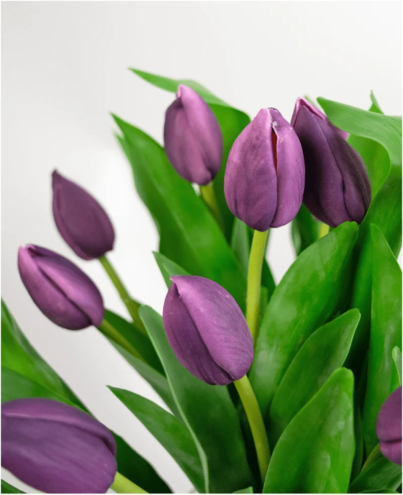 Zijden kunstboeket Tulpen in vaas Paars