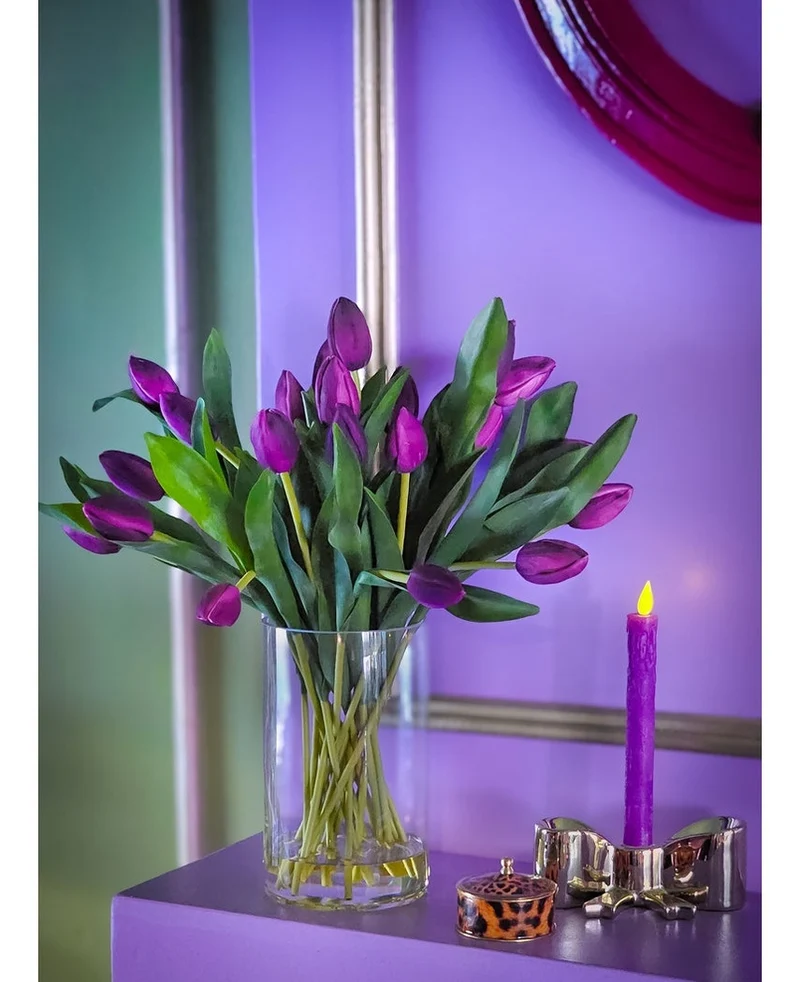 Zijden kunstboeket Tulpen in vaas Paars