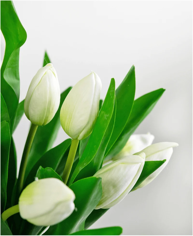 Zijden kunstboeket Tulpen in vaas Wit
