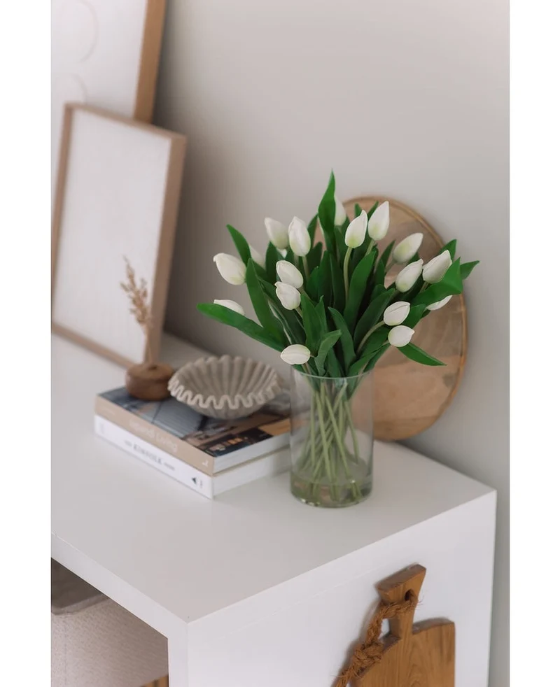 Zijden kunstboeket Tulpen in vaas Wit