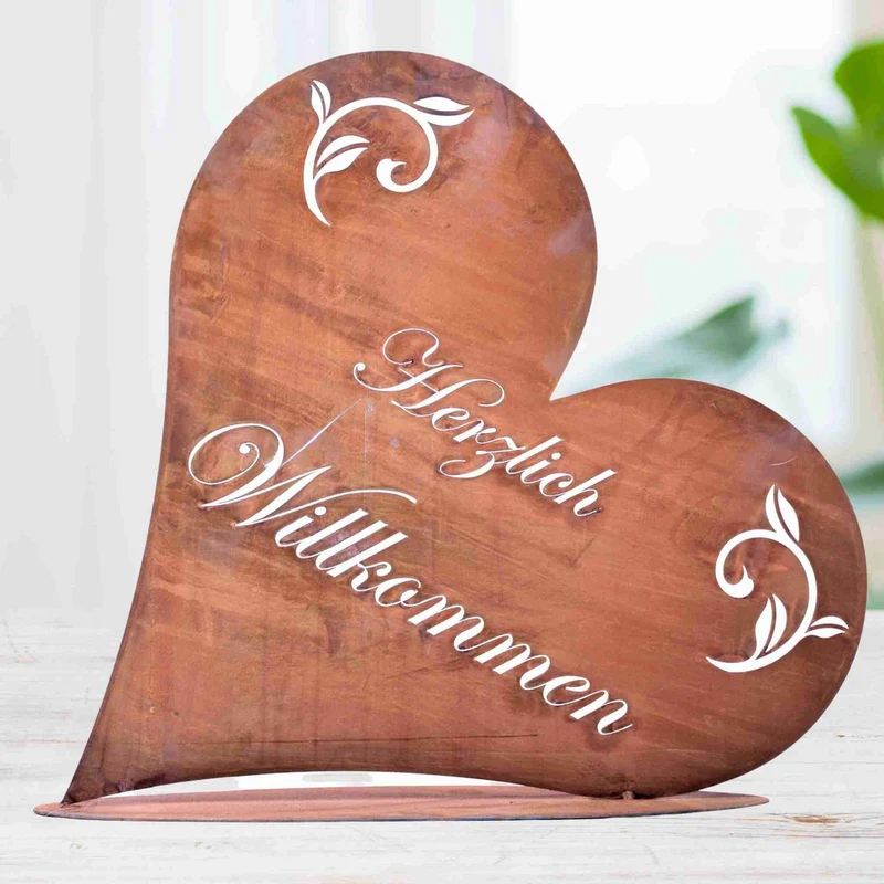 Edelrost-Herz „Herzlich Willkommen“ für Eingang und Garten