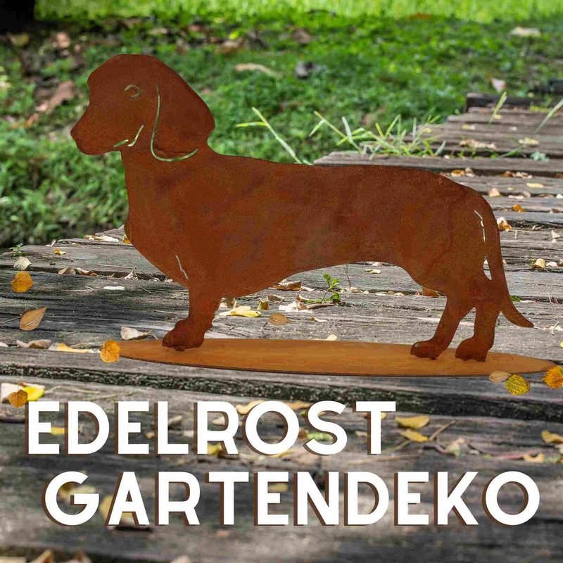 Edelrost-Dackel „Waldi“ als Gartenfigur