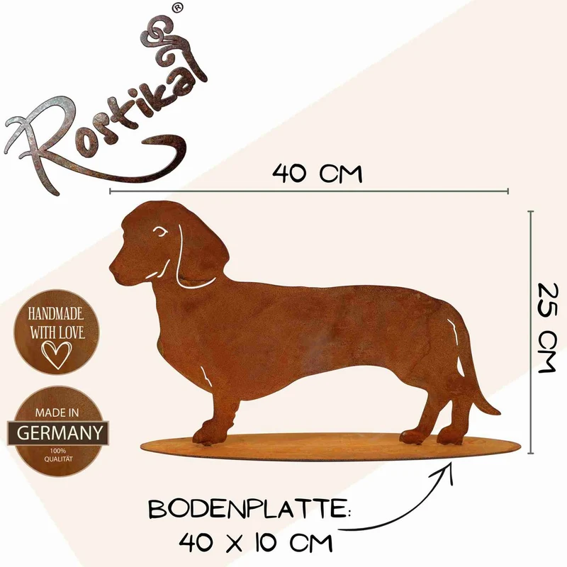 Edelrost-Dackel „Waldi“ als Gartenfigur