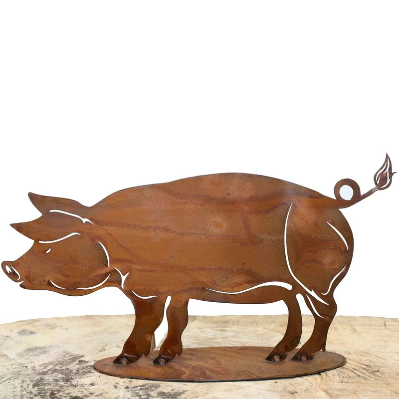 Gartenfigur „Pokie" – Edelrost-Schwein für Garten und Wohnraum