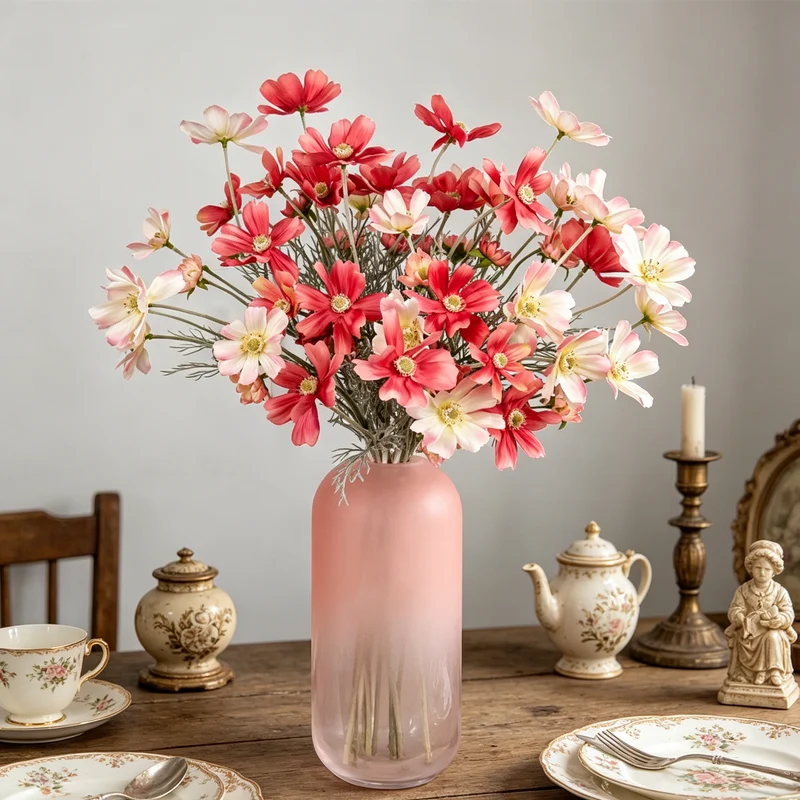 Künstliche Kunstblumen & Kosmos Pflanzen für Drinnen & Draußen – Stoffblumen Dekoration & Kunsthandwerk für Hochzeit, Bankett, Blumenparty, Zuhause, Hotel