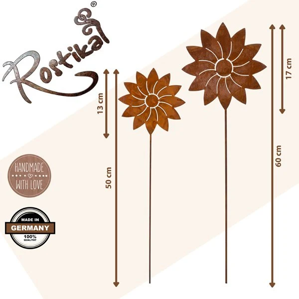 Edelrost-Dekoblume auf Stab für Garten und Fenster