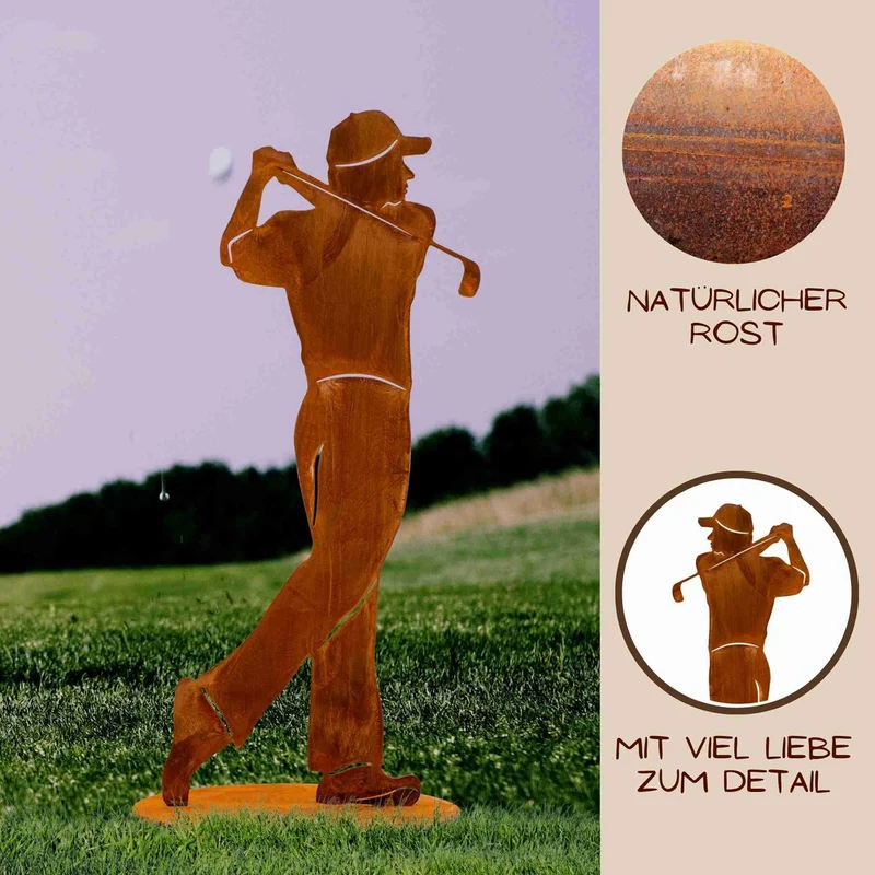 Golfer-Skulptur aus Edelrost – Deko-Trophäe für Golfliebhaber