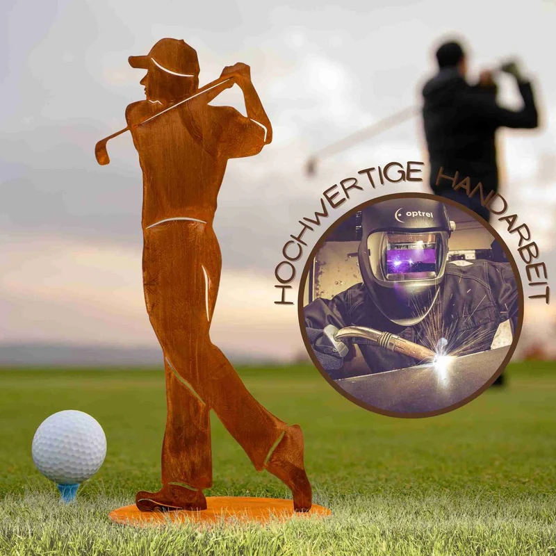 Golfer-Skulptur aus Edelrost – Deko-Trophäe für Golfliebhaber
