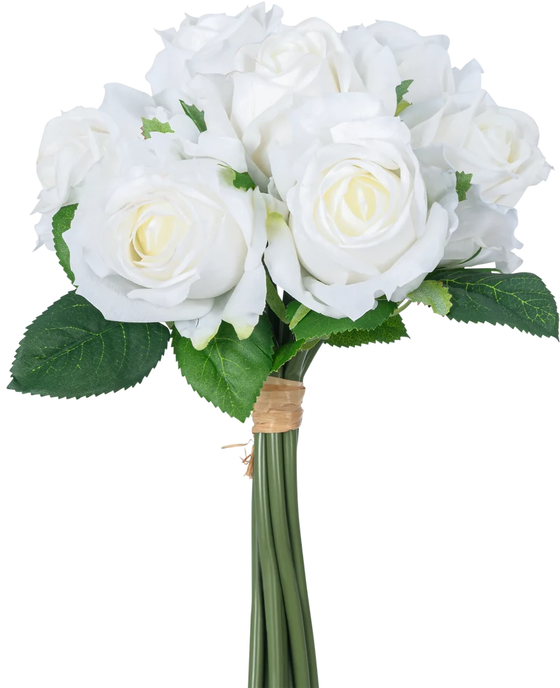 Künstlicher Rosenstrauß 7 Rosen Real Touch Weiß 30 cm
