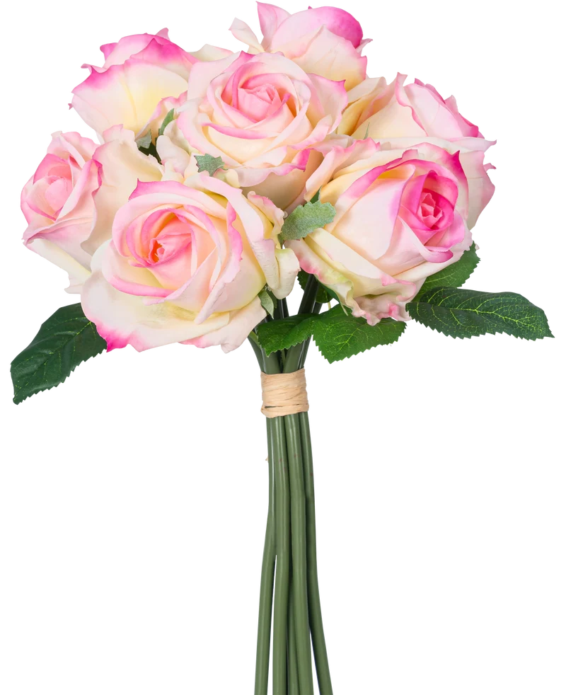 Künstlicher Rosenstrauß 7 Rosen Real Touch Creme/Rosa 30 cm