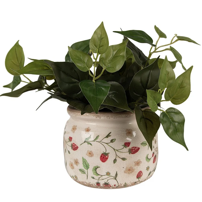 Landhaus-Blumentopf mit Erdbeermotiv