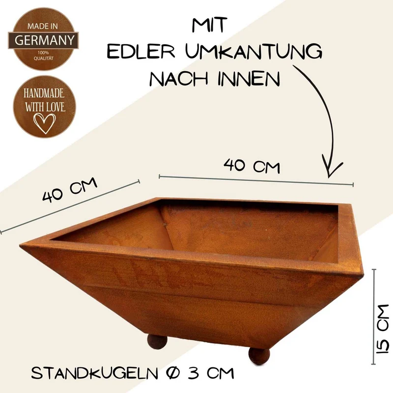 Rost Pflanzschale mit Kugelrand | Edelrost Gartendeko für Balkon und Terrasse