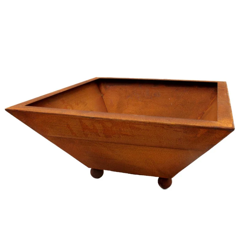 Rost Pflanzschale mit Kugelrand | Edelrost Gartendeko für Balkon und Terrasse