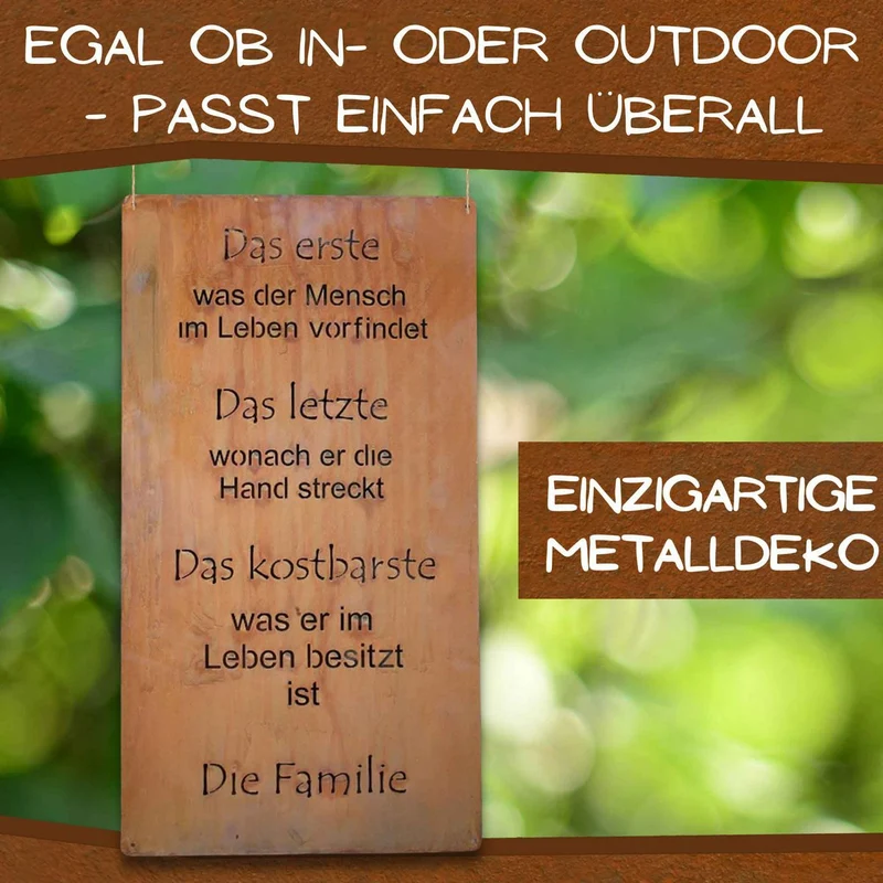 Rost Spruchtafel "Familie" Edelrost Metalldeko Tafel zum Hängen