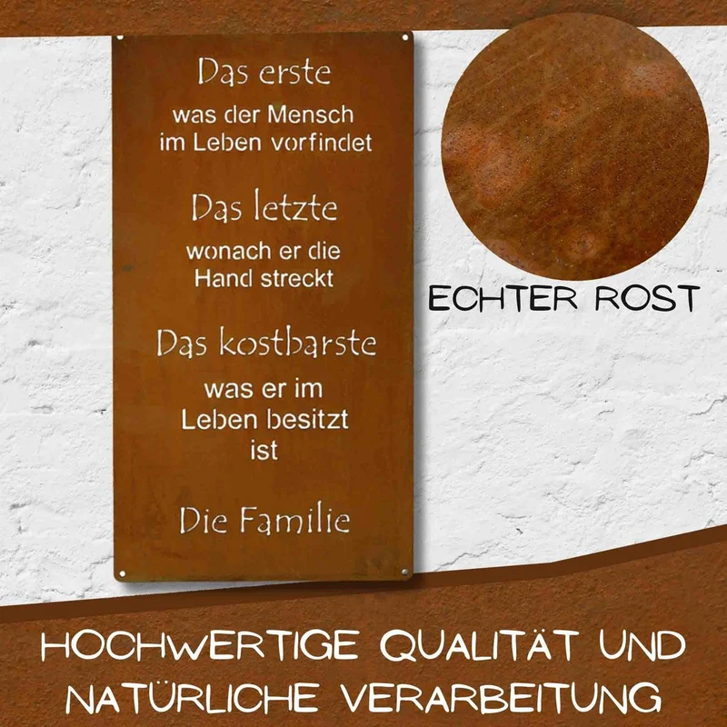 Rost Spruchtafel "Familie" Edelrost Metalldeko Tafel zum Hängen