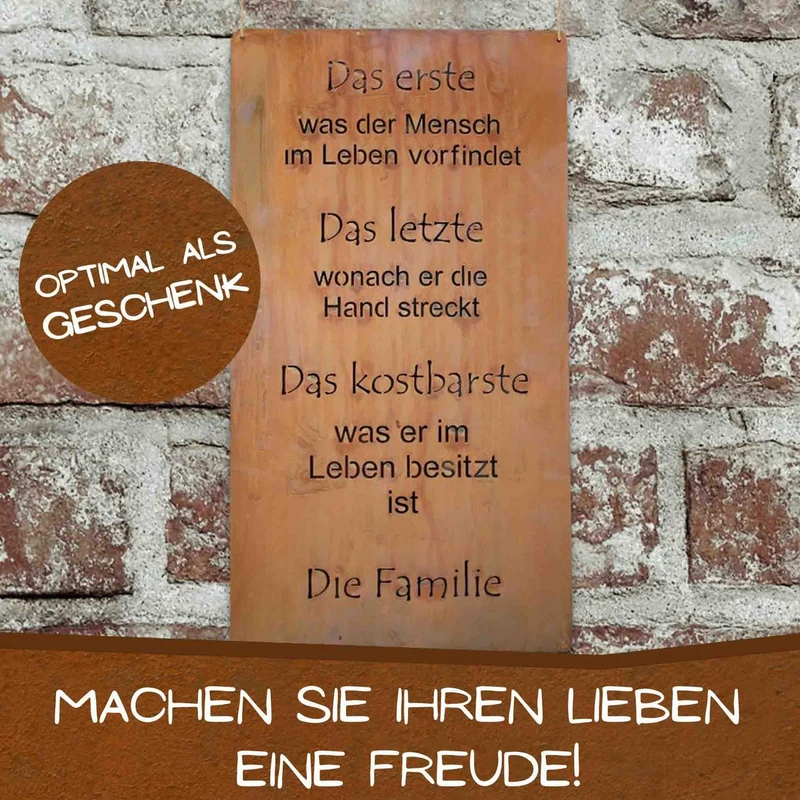 Rost Spruchtafel "Familie" Edelrost Metalldeko Tafel zum Hängen