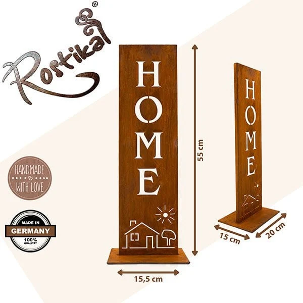 Rost-Stele „Home" für Haus und Garten
