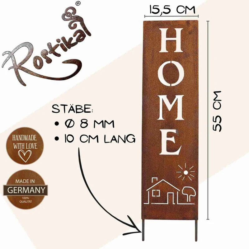 Rost-Stele „Home" für Haus und Garten