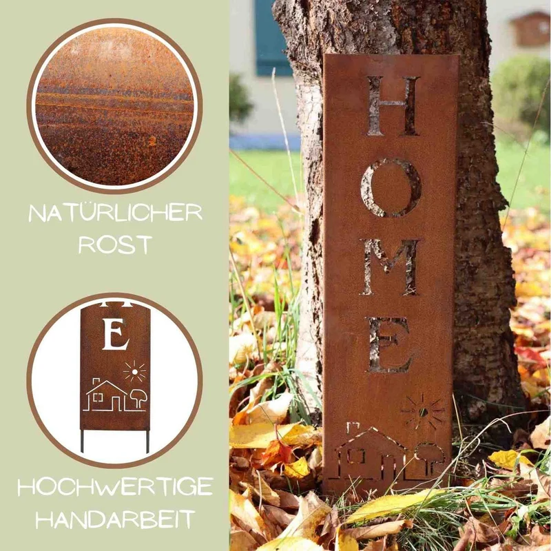 Rost-Stele „Home" für Haus und Garten
