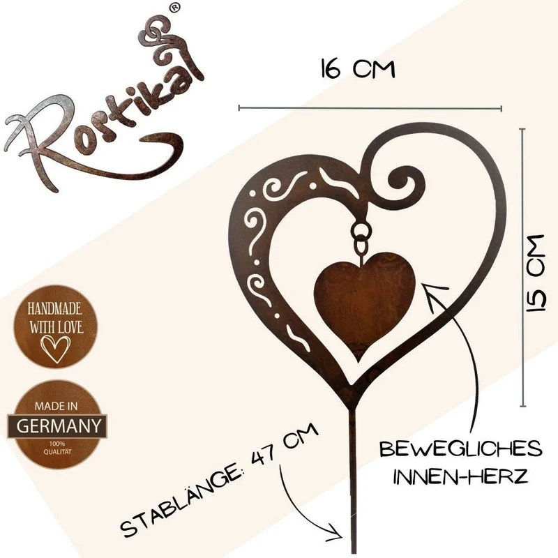 Rost-Herz-Duett zum Hängen oder Stecken – Geschenk zum Muttertag