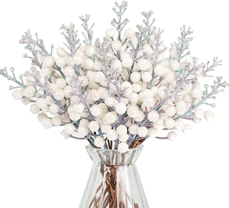 22 cm 24 Stück Glitter Künstliche Holly Beeren Stämme für Weihnachten