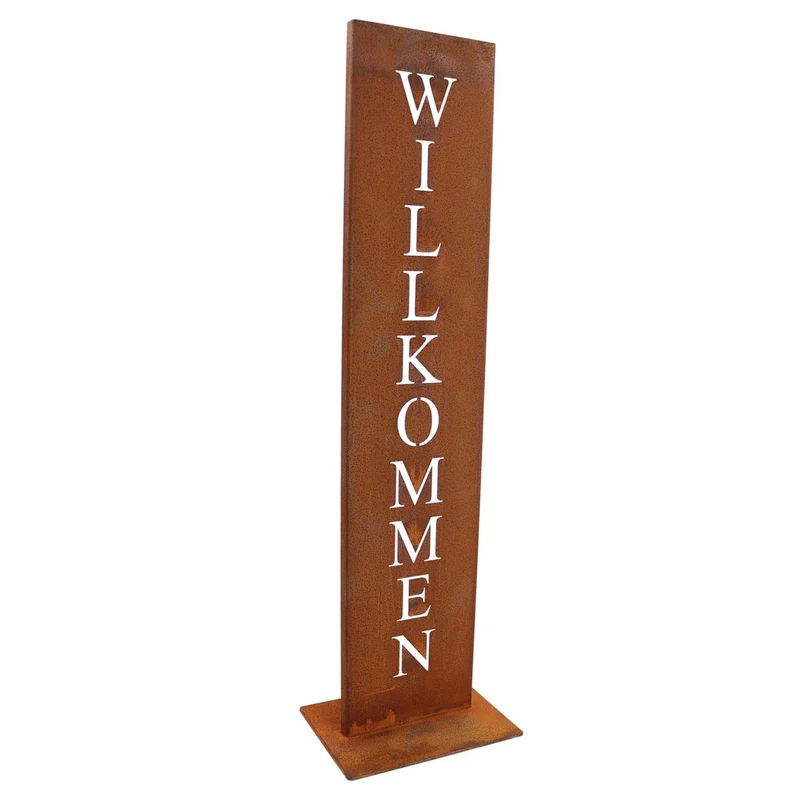 Willkommen-Schild auf Ständer | Edelrost Gartendeko