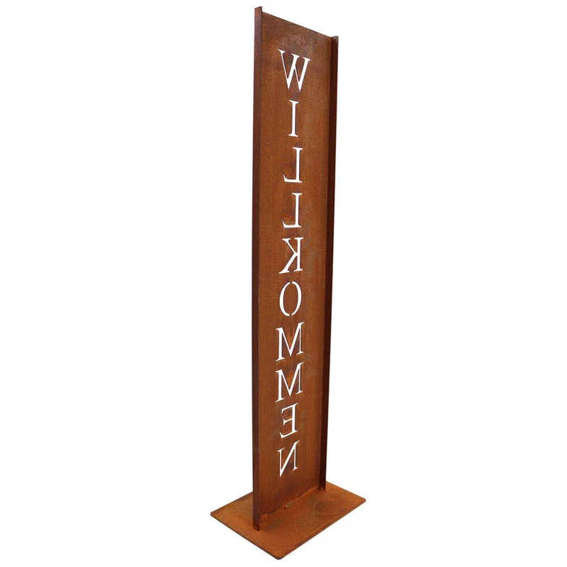 Willkommen-Schild auf Ständer | Edelrost Gartendeko
