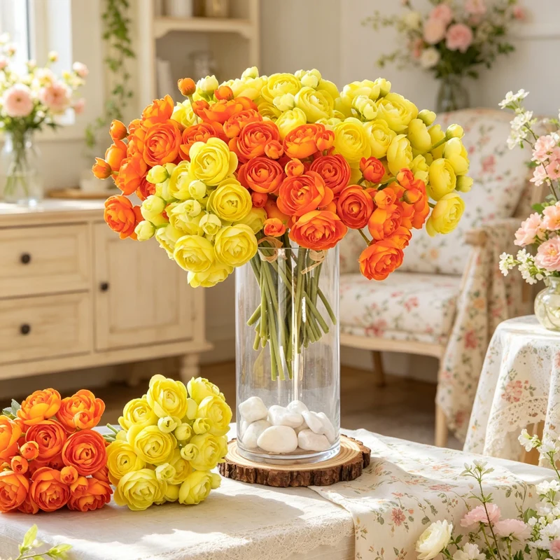 6 Stück Ranunkeln Kunstblumen – Seidige Fake Ranunkeln im Bulk, falsche Blumen als Füller für DIY Brautsträuße & Hochzeitsdeko