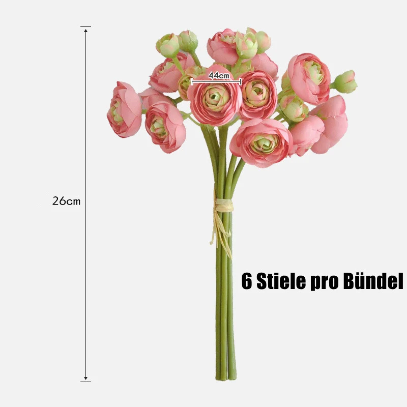 6 Stück Ranunkeln Kunstblumen – Seidige Fake Ranunkeln im Bulk, falsche Blumen als Füller für DIY Brautsträuße & Hochzeitsdeko