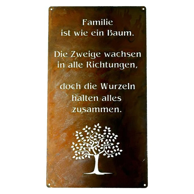 Familienbaum-Spruchschild aus Edelrost