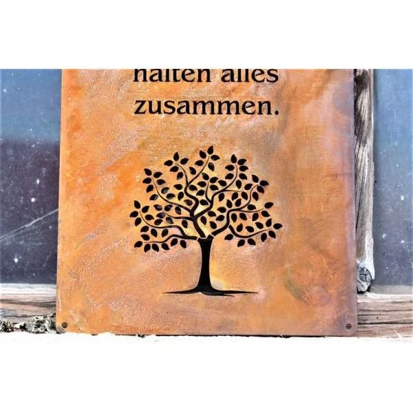 Familienbaum-Spruchschild aus Edelrost