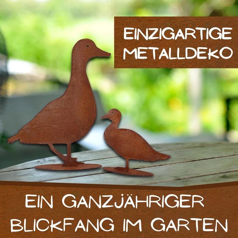 Rost-Ente auf Bodenplatte – Edelrost-Gartenfigur