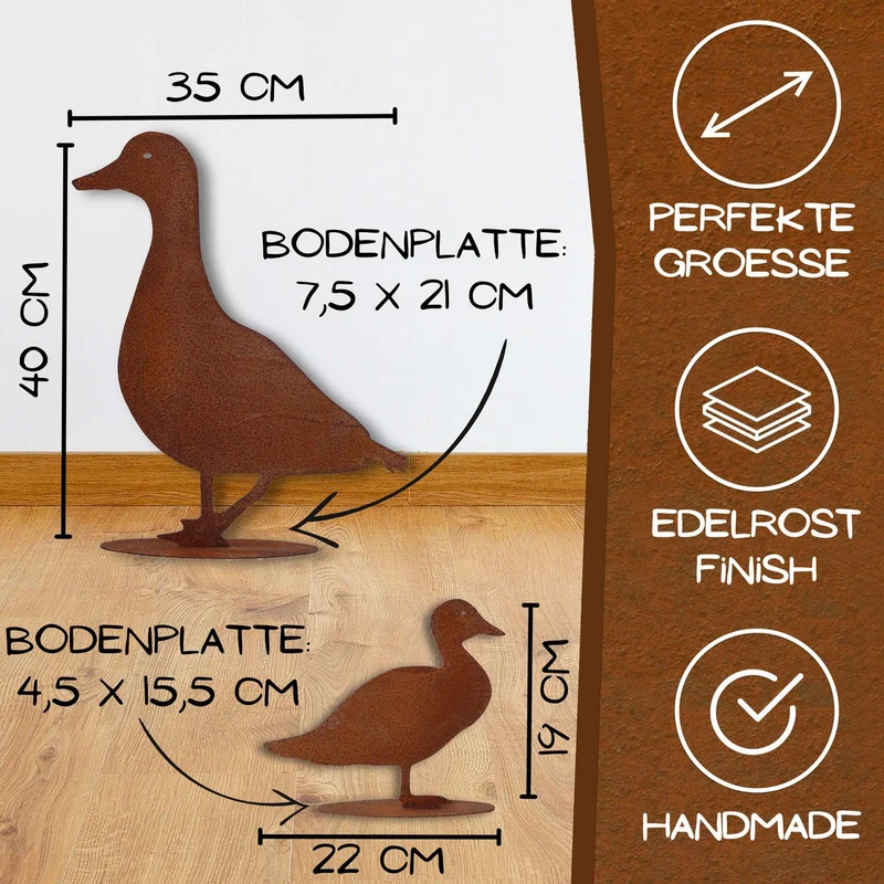 Rost-Ente auf Bodenplatte – Edelrost-Gartenfigur