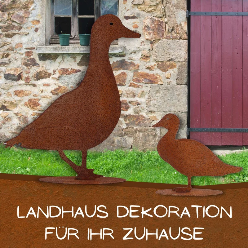 Rost-Ente auf Bodenplatte – Edelrost-Gartenfigur