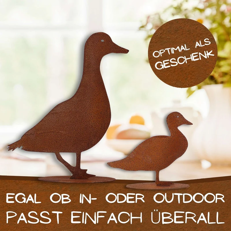 Rost-Ente auf Bodenplatte – Edelrost-Gartenfigur