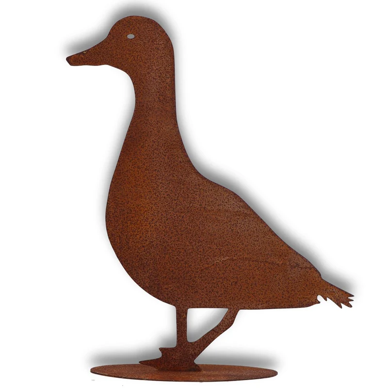 Rost-Ente auf Bodenplatte – Edelrost-Gartenfigur