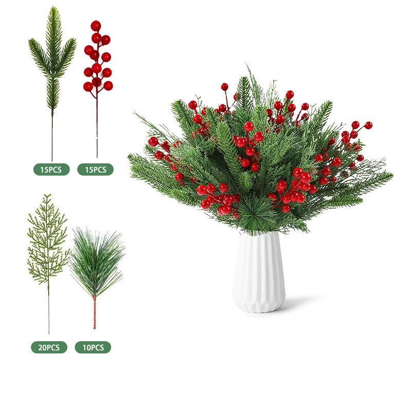 Künstliche Rote Beerenstängel & Weihnachts-Tannennadeln – DIY-Deko für Weihnachtsgirlanden, Kränze & Blumenarrangement
