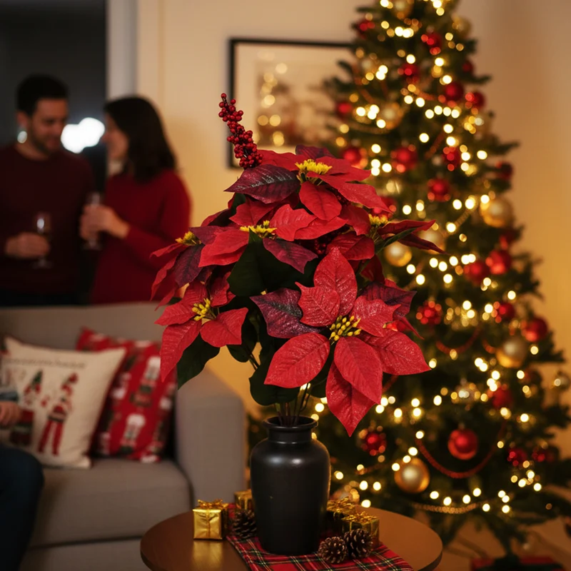 65 cm Große Künstliche Glitzer-Retro-Poinsettie – Weihnachtsdekoration