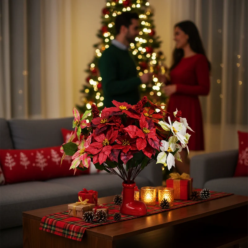 65 cm Große Künstliche Glitzer-Retro-Poinsettie – Weihnachtsdekoration
