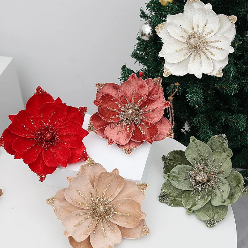 24 cm Premium Weihnachts-Christrose-Köpfe – Aus Samt
