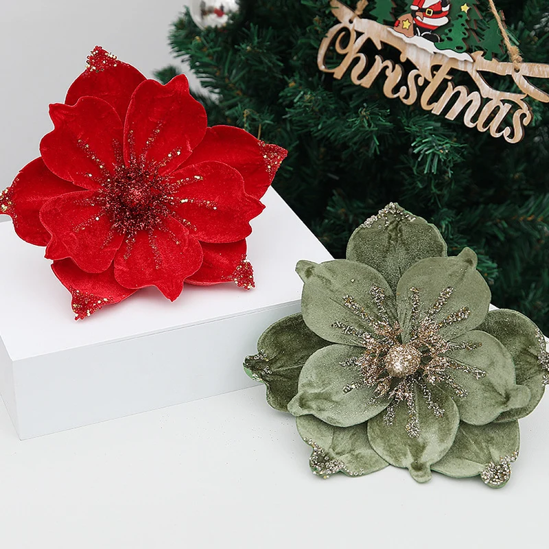 24 cm Premium Weihnachts-Christrose-Köpfe – Aus Samt