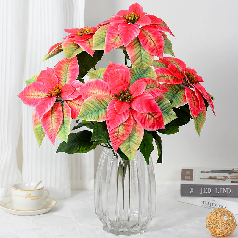 50 cm Premium Poinsettien-Bukett – Samt-Optik & Echtberührungsqualität